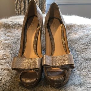 Fendi asymmetrical bow peep-toe pumps